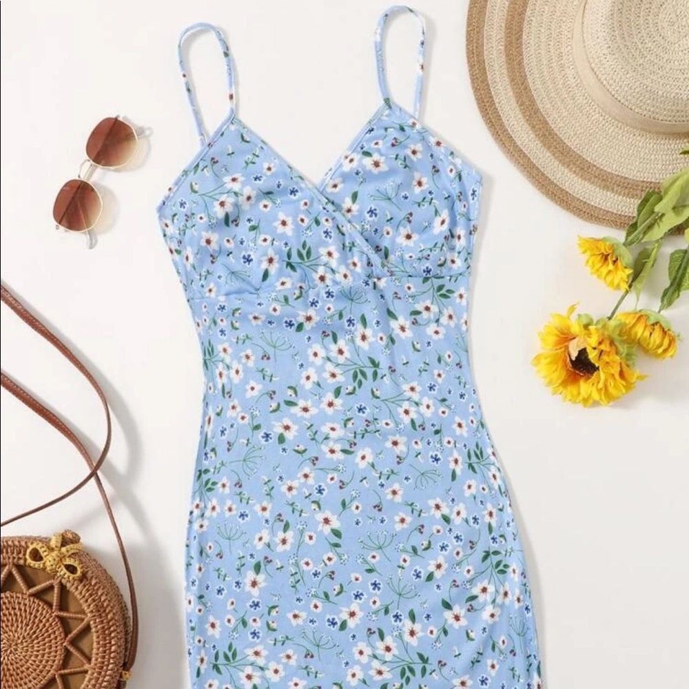Blue floral mini dress